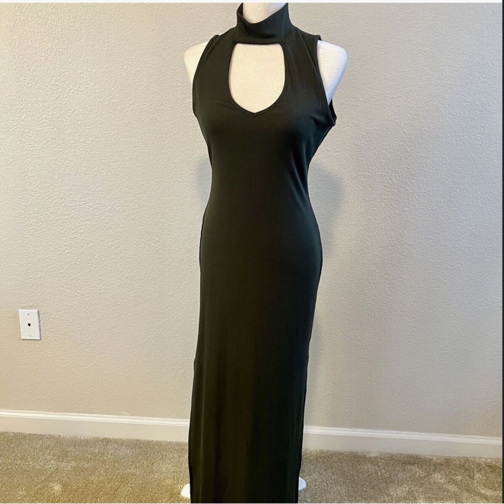 Earthbound Maxi Dress Women Size Small Dark Olive Green Sleeveless Boho Bodycon